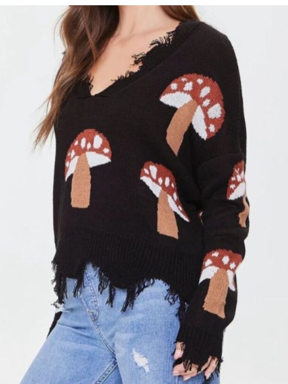 Distressed hem cropped mushroom sweater - Picture 3 of 4